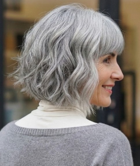 Bob haircut for wavy gray hair