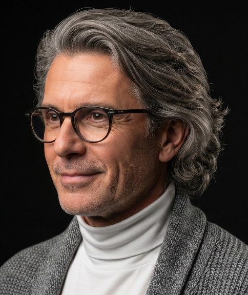 Medium-length style for men with gray hair