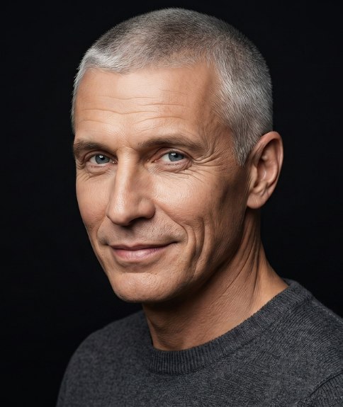 Buzz cut for men with silver-gray hair