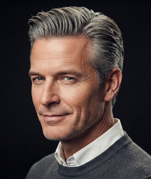 Clean and precise cut for men with gray hair