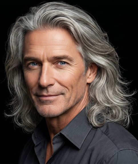 Style for men with long, gray hair