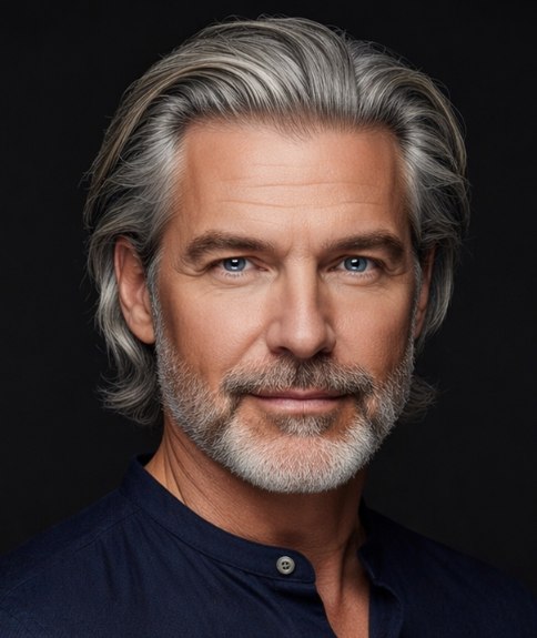 Masculine style for medium-length gray hair
