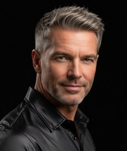 Dynamic cut for men with gray hair