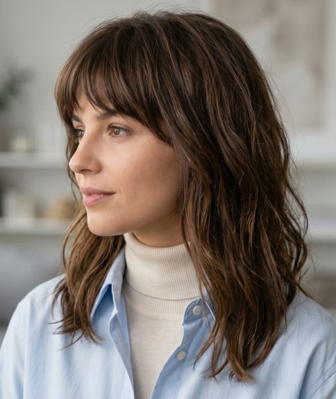 Long hairstyle with light and airy bangs