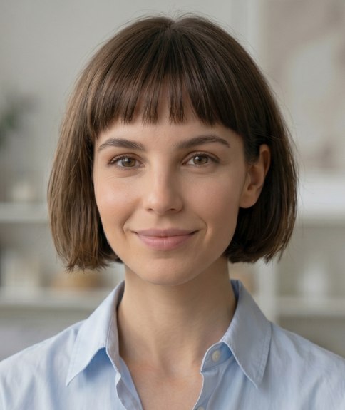 Classic chin-length bob with a fringe