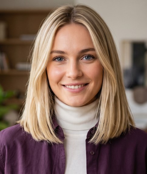 Casual shoulder-length blonde hairstyle