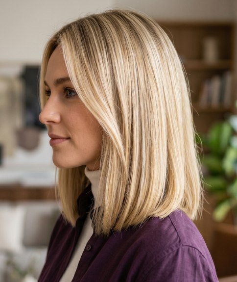 Simple shoulder-length style for blonde hair