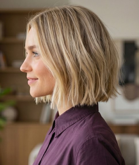 Blonde, just below the jaw bob