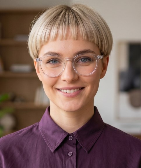 Striking short hairstyle with a fringe