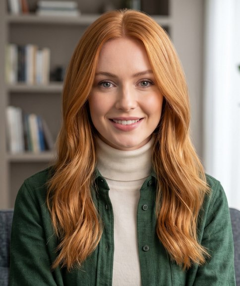 Long copper hair with waves
