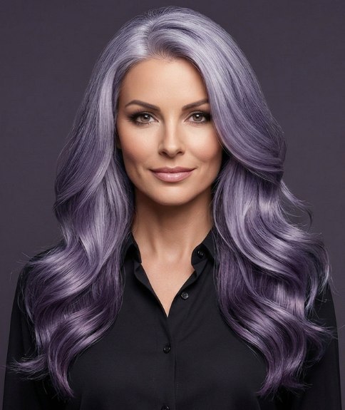 Long and wavy lavender color hair