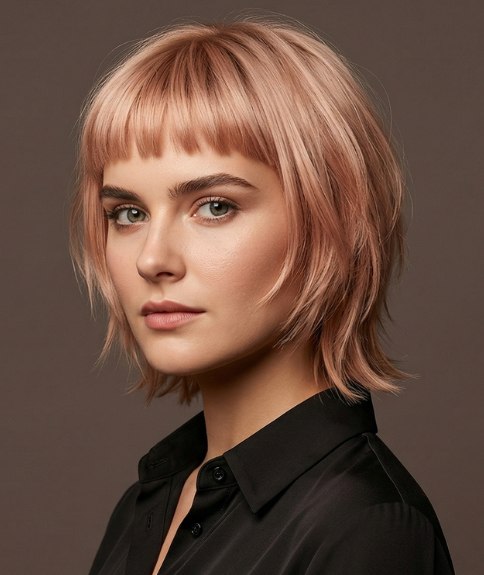 Soft bob for rose-gold hair