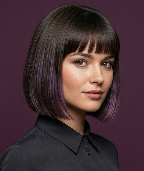 Brown bob with violet color accents
