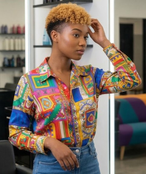 Women's hairstyle with clipper-cut sides