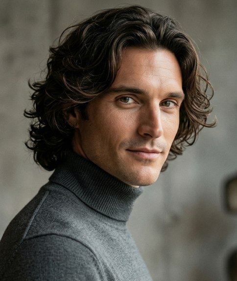 Medium-length hairstyle for men with wavy hair