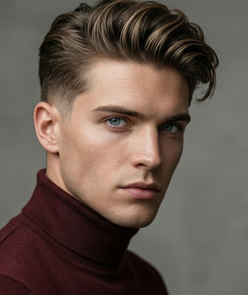 Men's haircut with short sides and height on top