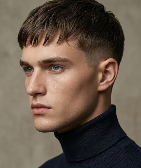 Short hairstyle with a choppy fringe for men