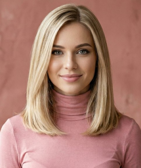 Woman with long, blonde hair, before cutting it off