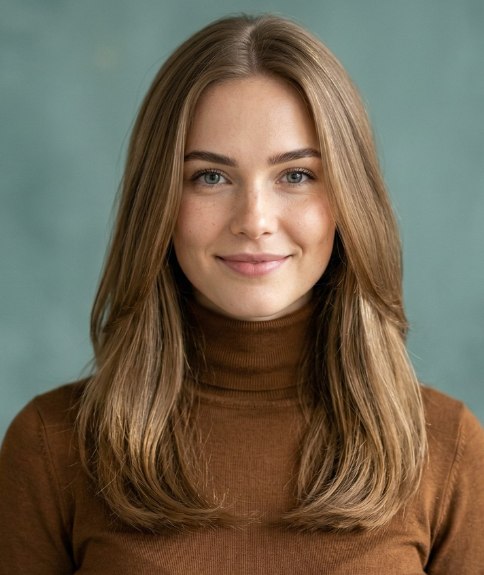 Woman with good-looking long hair, before a makeover