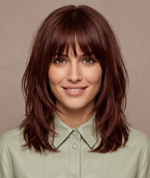 Long hairstyle with layers and a soft fringe