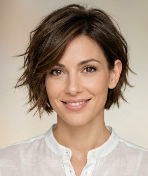 Above the jaw haircut with soft layers