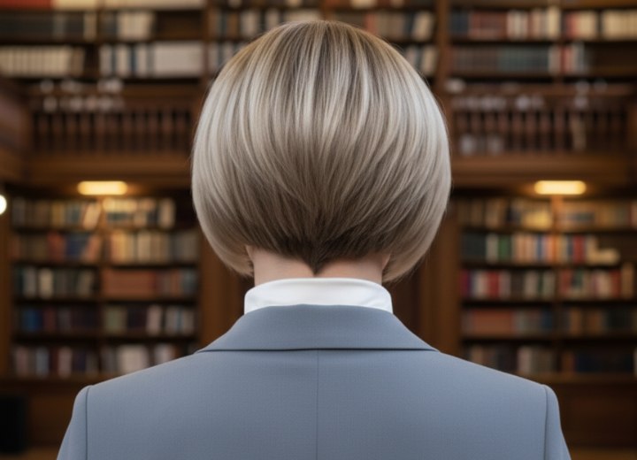 Shorter at the back and longer at the front bob - Back view