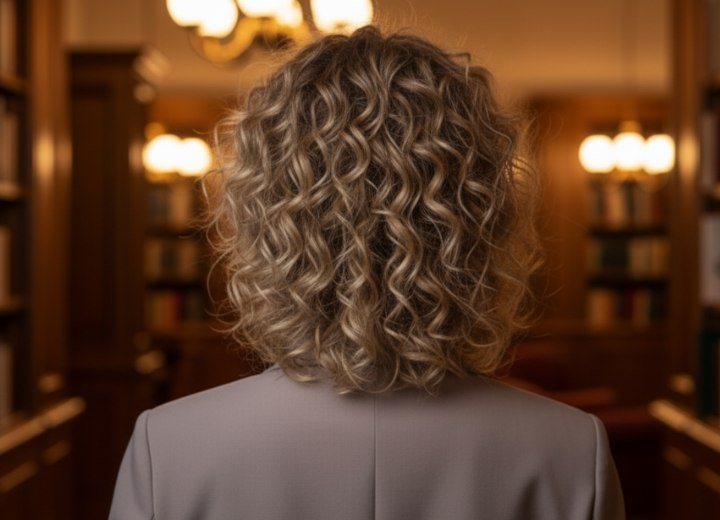 Mid-length cut for curly hair - Back view