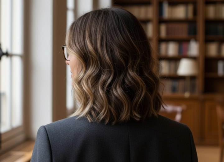 Long bob for wavy hair - Back view