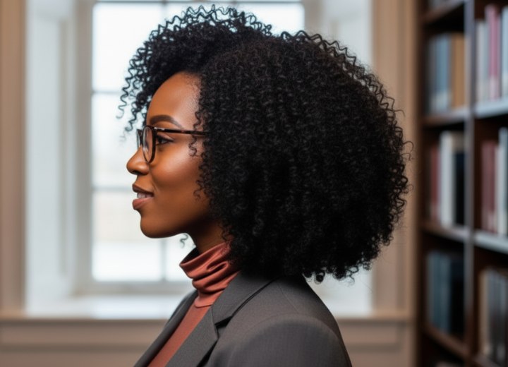 Medium-length style for very curly hair - Side view