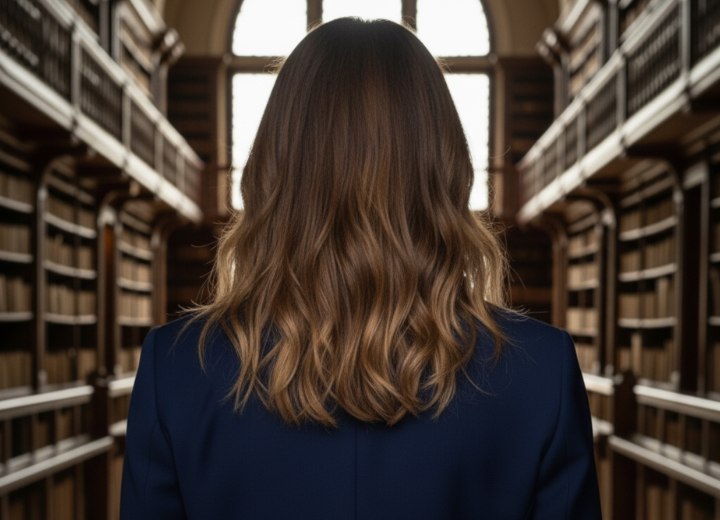 Long brown hair with highlights - Back view
