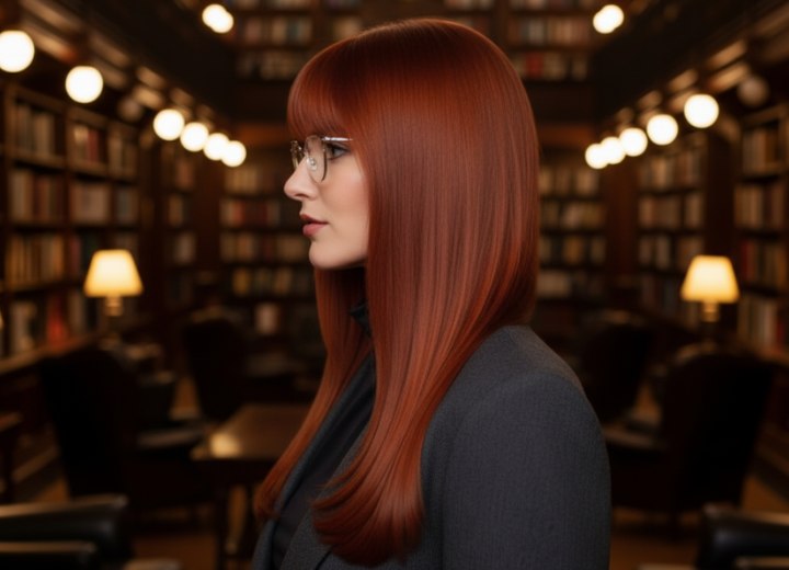 Long auburn hair with shine - Side view