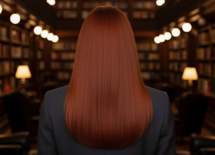 Long straight style for red hair - Back view