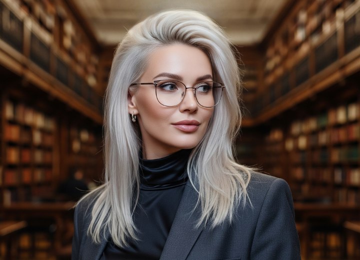 Long and sleek platinum blonde hair