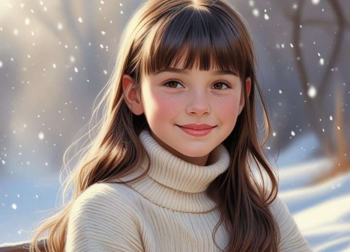 Little girls haircut with soft bangs and layers
