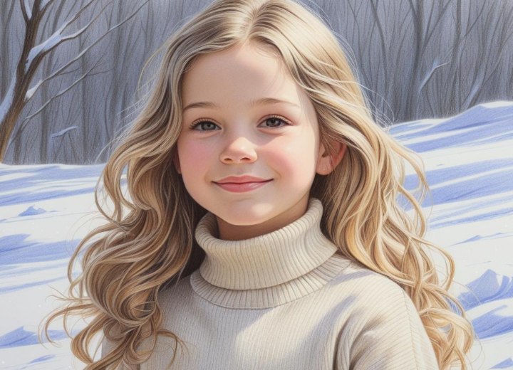 Long hair with blonde curls for girls