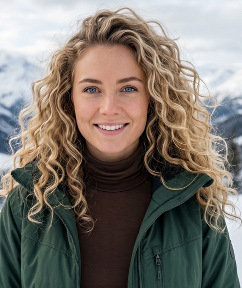 Long, blonde hair with volume and curls