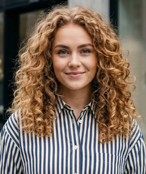 Long, golden hair with natural curls