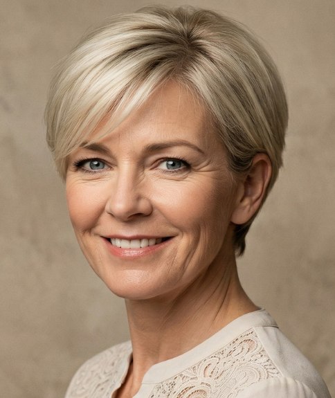 Pixie cut for older women with blonde hair