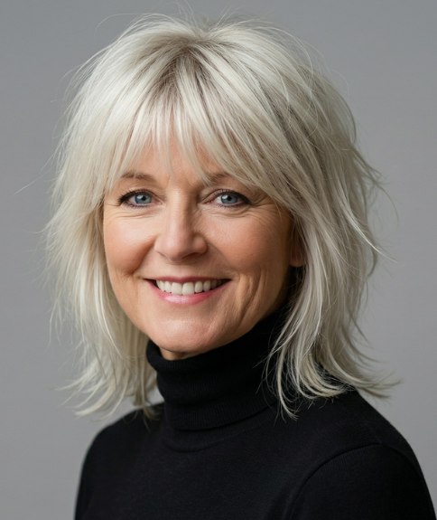 Modern shag cut for silver or gray hair