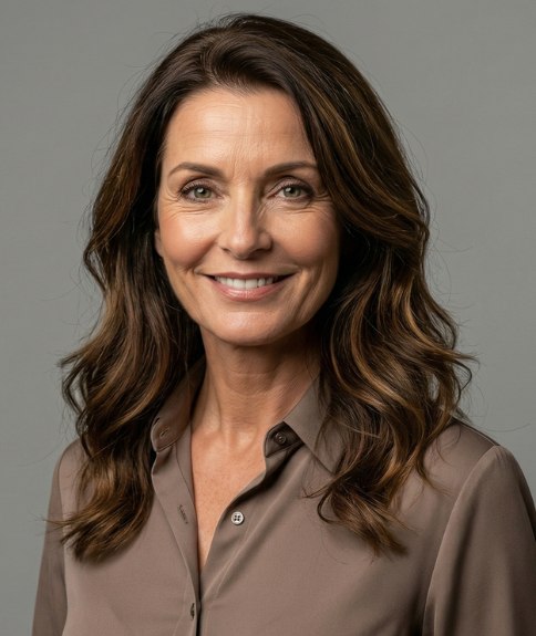 Elegant, past the shoulders hair for older women