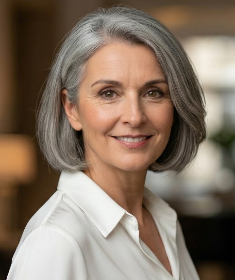 Bob for older women with silver hair