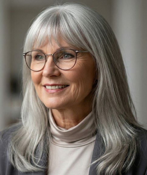 Long hairstyle for silver or gray hair