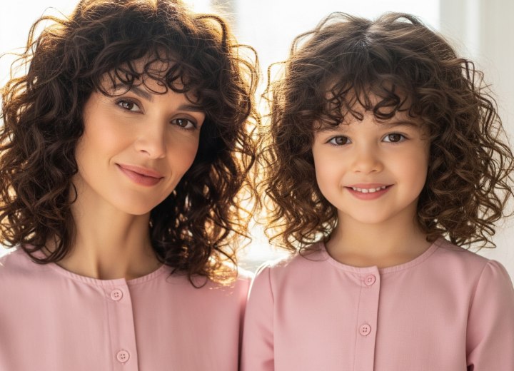 Shoulder-length hair with spiral curls
