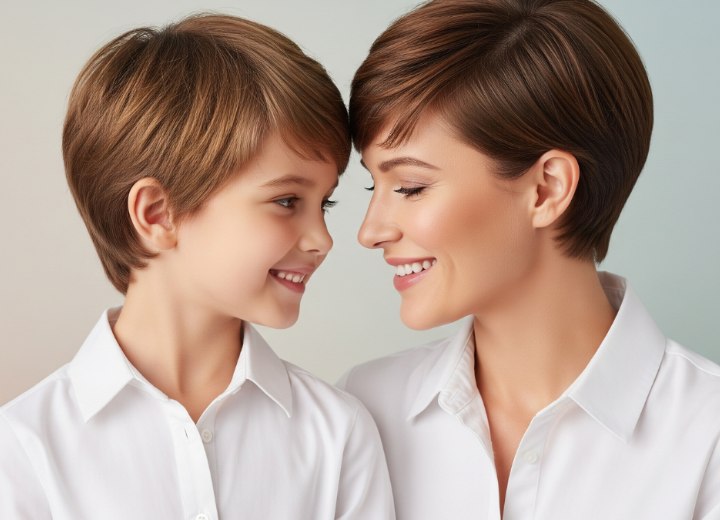 Pixie cut for mother and daughter
