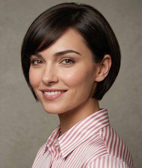 Bob with the hair tucked behind one ear