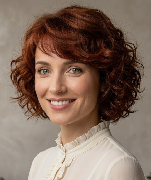 Neck-length hairstyle with curls and waves