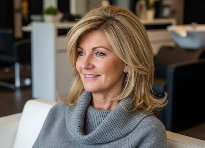 Voluminous shoulder-length bob for older women