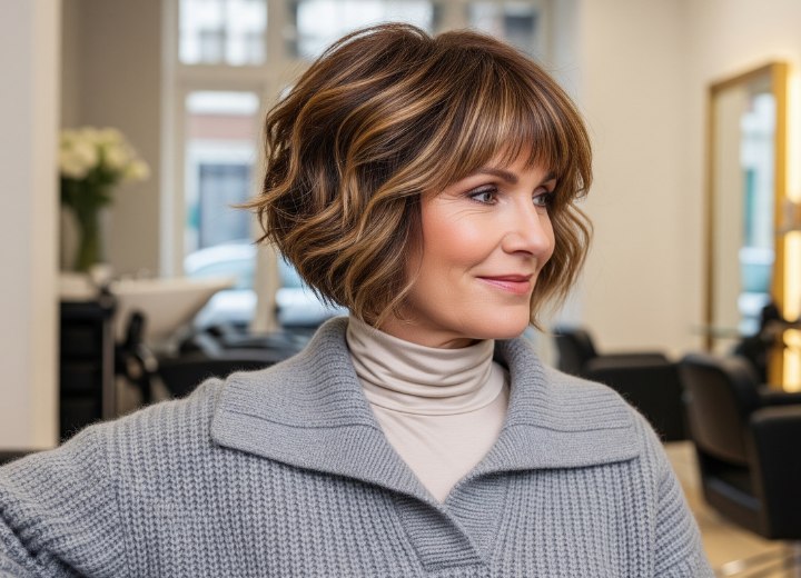 Angled bob with bangs for 50-plus women
