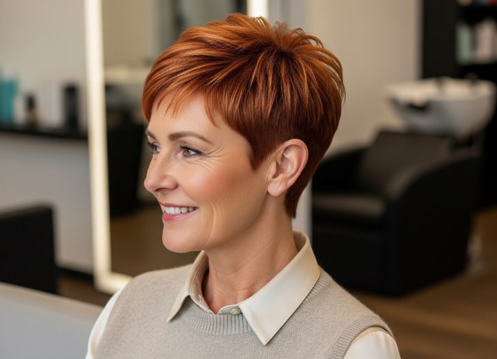 Copper pixie cut for older women