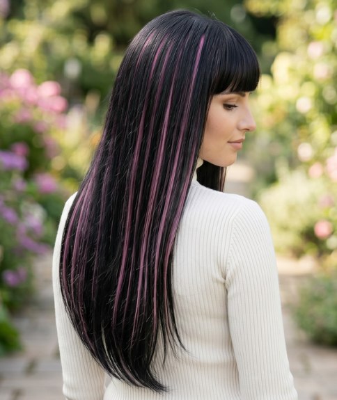Black hair with pink streaks